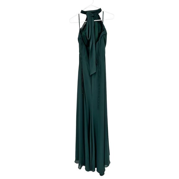 Amsale GB070F Sophia Hunter Green Flat Chiffon Halter Bridesmaid Gown Size 8 - Picture 3 of 5